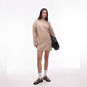 Topshop knit fluffy crew oversized dress in oat